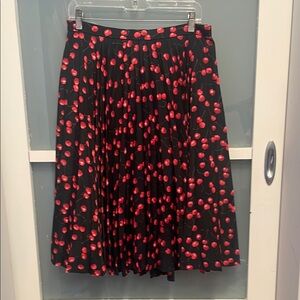 J. Crew Red and Black Cherry Print Pleated Full Skirt, 8